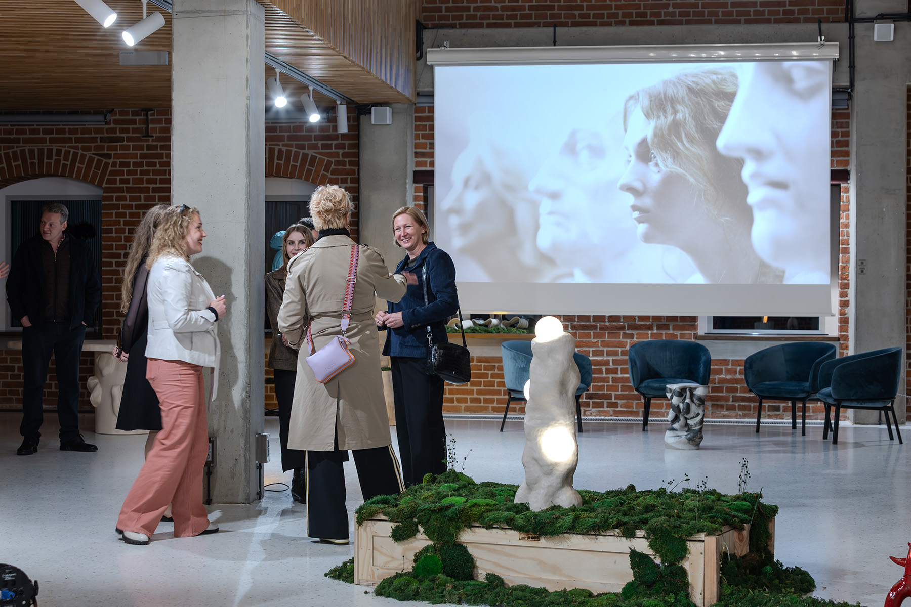 TWÓR Association exhibition at Concordia Design Wrocław during Museum Night, featuring sculptural design objects and visitors